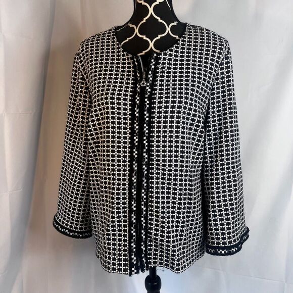 Modes Crystal Black & White Patterned Full Zip Lightweight Cardigan Jacket Sz 1X - Picture 10 of 10